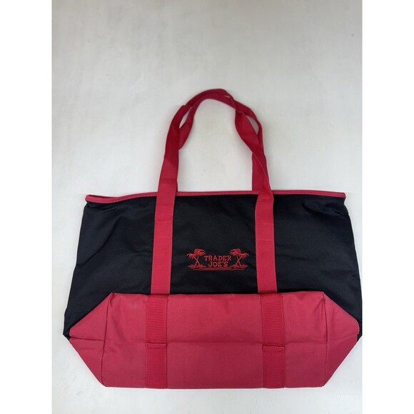 Trader Joe's Cooler Tote Bag Insulated Shopper Black Red Reusable - Picture 1 of 6
